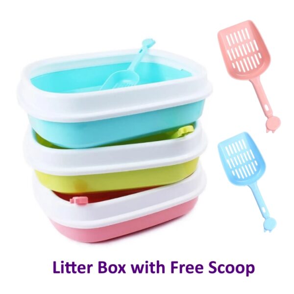 Cat litter box with scoop, Blue, Sky blue, Pink litter tray