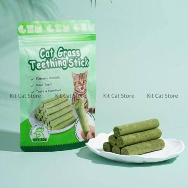 Natural Cat Grass Dental Teething Sticks with Catnip – Molar Cleaning Chicken-Flavored Pet Chew (30gm)