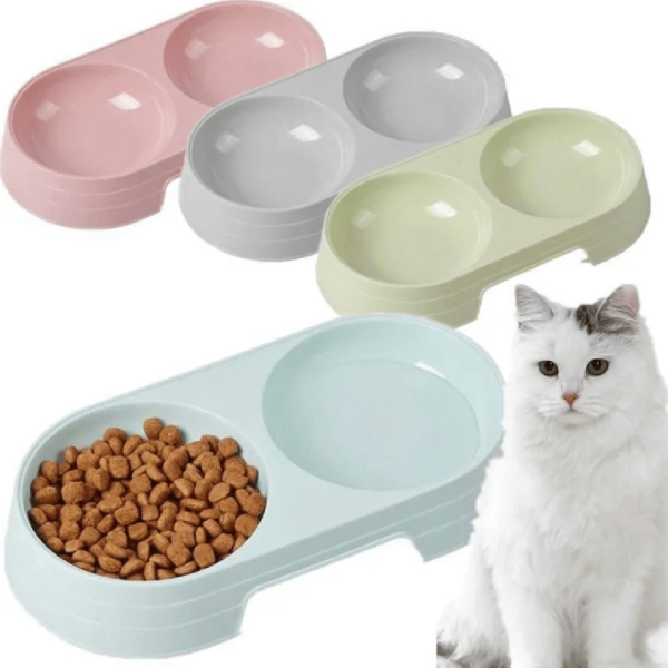 Cat double bowl, dog food bowl, cats, dogs, drink water, eat dual use, plastic bowl pet supplies