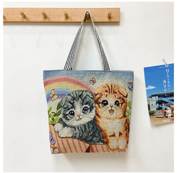 Rainbow cat design Women’s Multifunctional Tote Bag, Large Capacity Laptop Bag for College