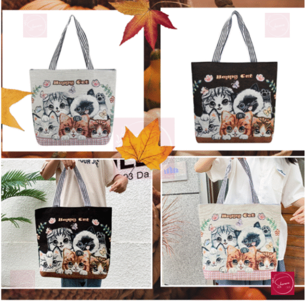 Tote bag for cat lover girls with zipper, girls college, girls Korean, Multifunctional Large Capacity