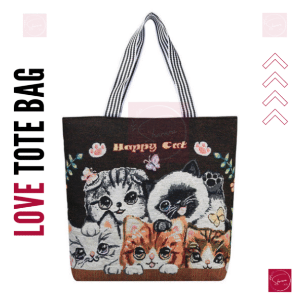 Tote bag for cat lover girls with zipper, girls college, girls Korean, Multifunctional Large Capacity in black