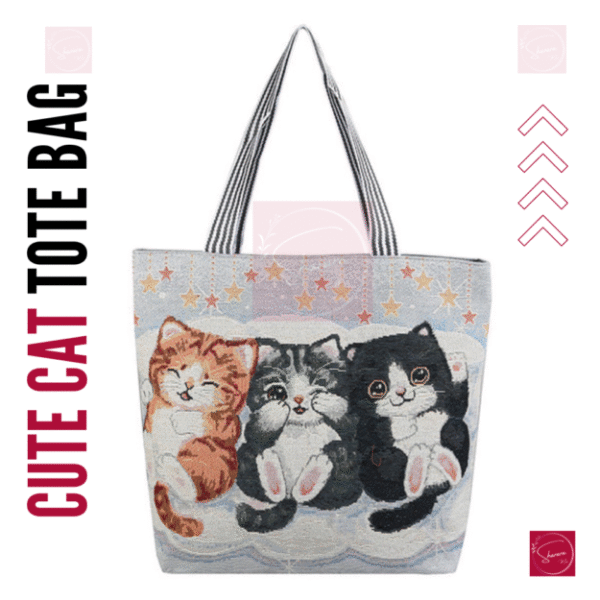 Cat lovers Tote bag for girls with zipper, college, Korean, Multifunctional Large Capacity