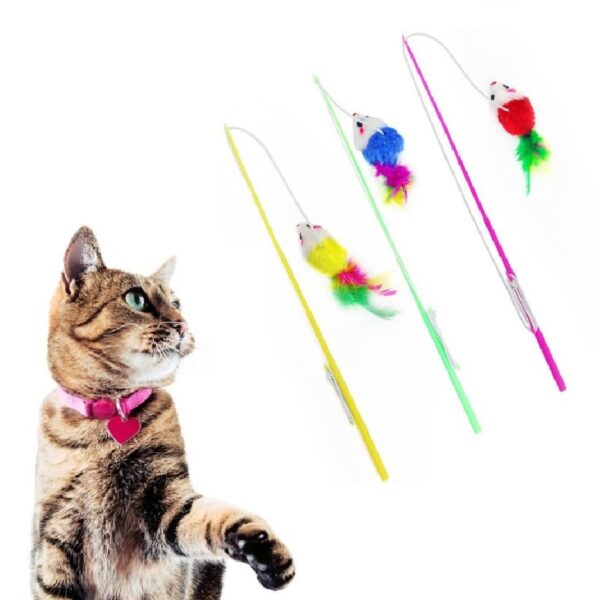 Funny Cat Stick Toy with Bell, Long Wire Mouse, Fish kitten toy, Cat Exercise Play Fun Gifts Cute Bell