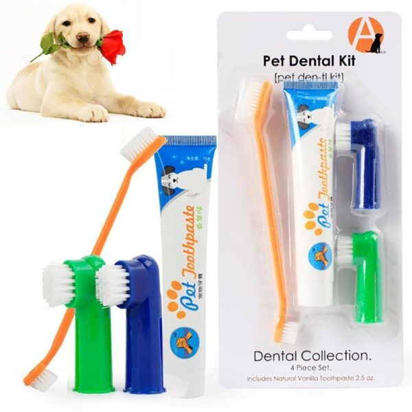 Dog Cat Toothpaste, Toothbrush Set Vanilla/Beef flavor, Oral Hygiene Dental Health Care Tool