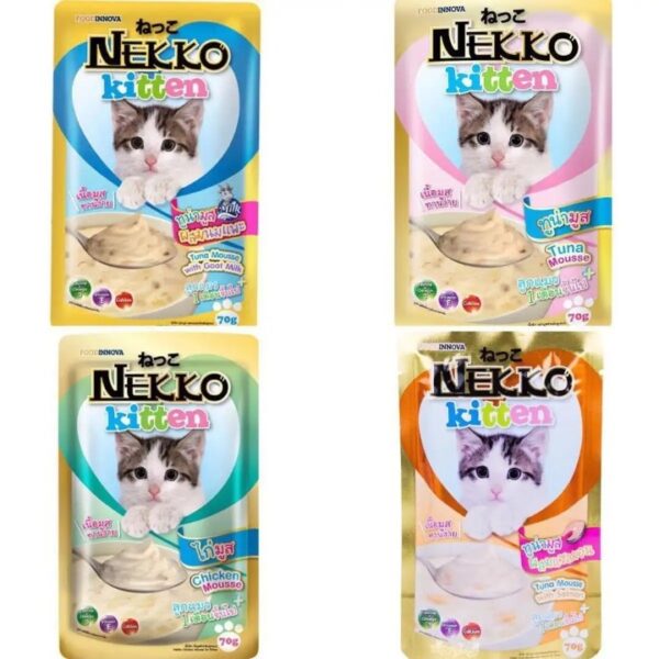 Nekko kitten pouch 12pcs, Chicken mousse, Chicken Creemy, Tuna Flavour