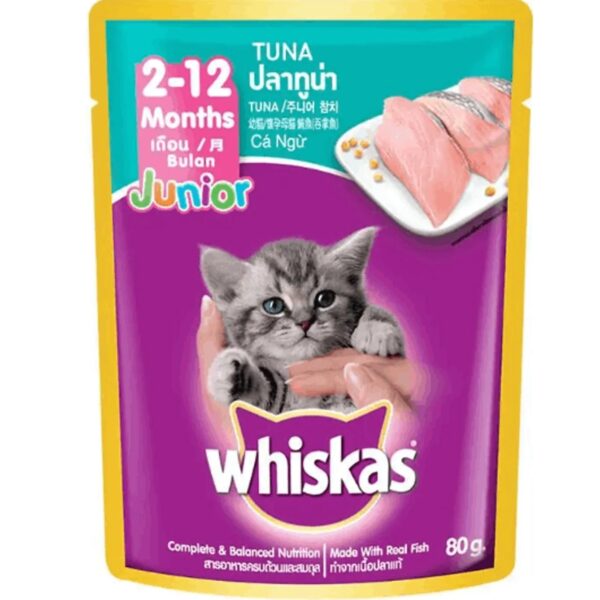 WHISKAS Jr 80gm 2-12 months Cat Pouch Rasa Tuna Wet Cat Food gravy